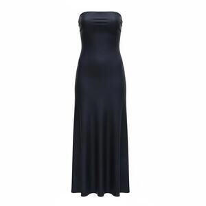 Quince Washable Silk Strapless Midi Dress Navy M NWOT